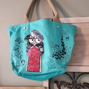 Marc Jacobs Aqua Tote with Fun Cartoon Design